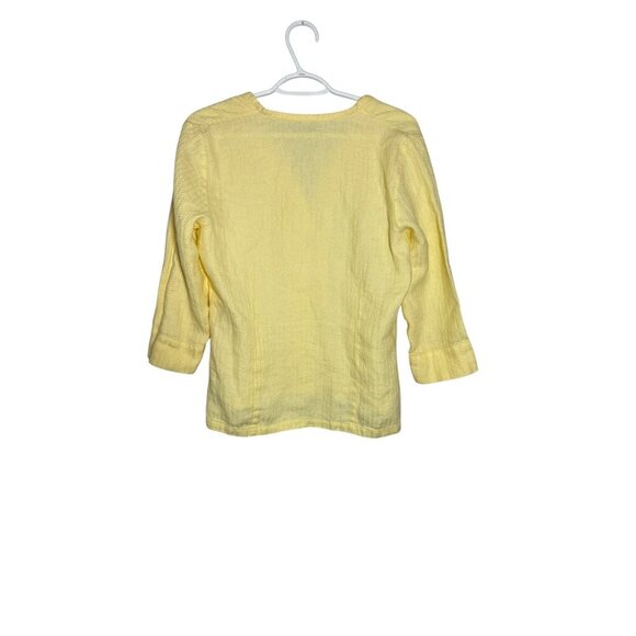 Eileen Fisher Womens Yellow Textured Button-Front Tunic Top 3/4 Sleeve 100% Line - Picture 4 of 6